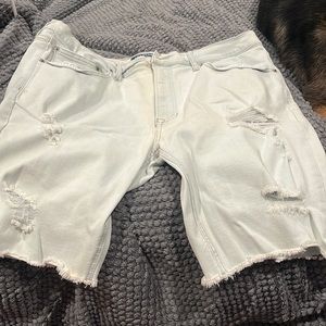Distressed White Denim Shorts - Men